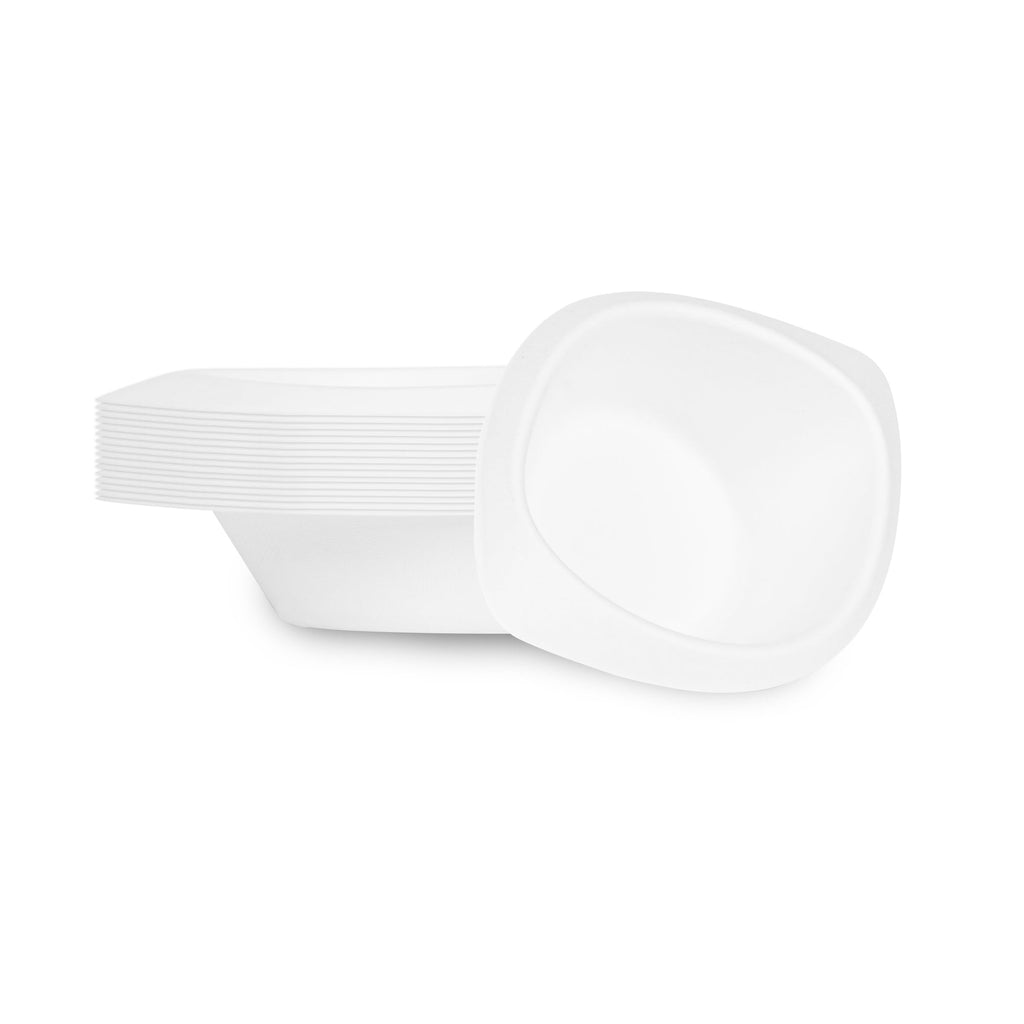 Pulp Safe No PFAS Added 12 oz Oval White Sugarcane / Bagasse Bowl - Home Compostable - 8 1/2" x 5 3/4" x 2 1/4" - 25 count box