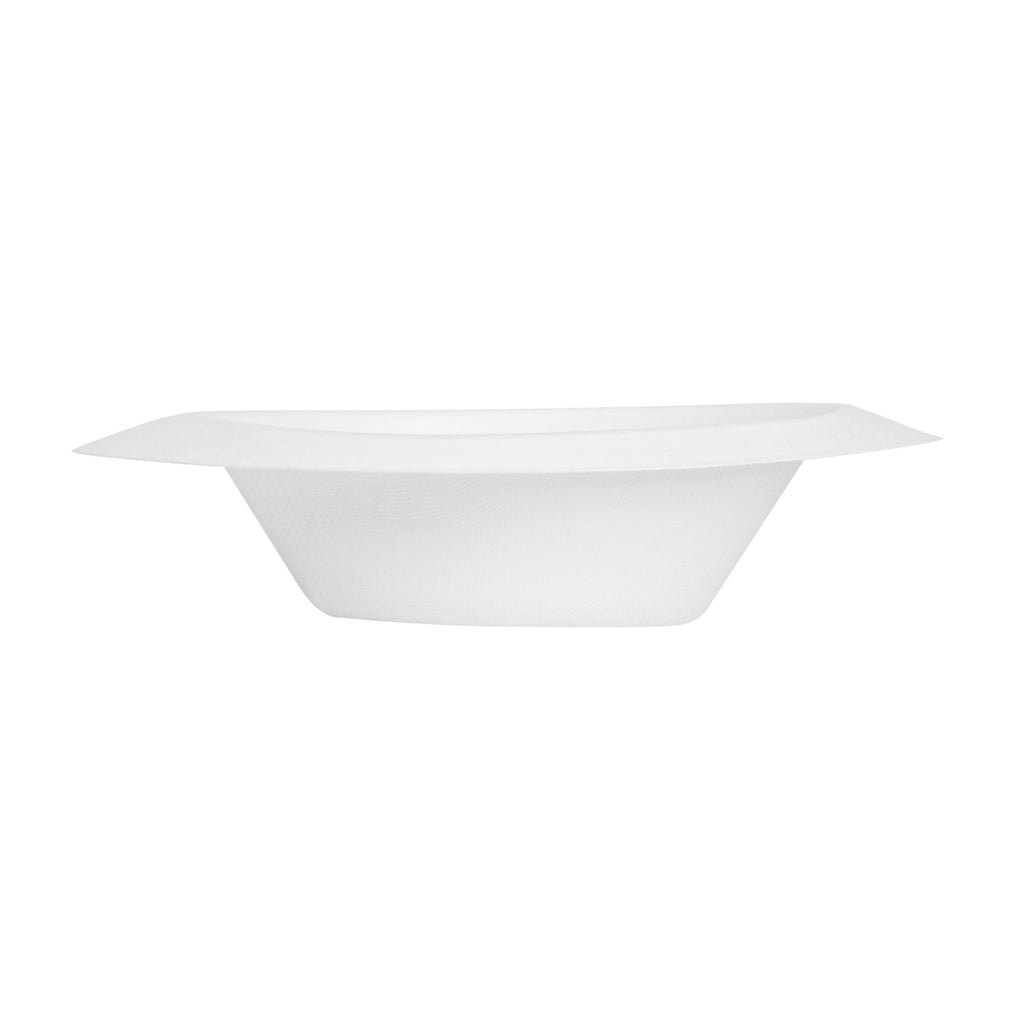 Pulp Safe No PFAS Added 12 oz Oval White Sugarcane / Bagasse Bowl - Home Compostable - 8 1/2" x 5 3/4" x 2 1/4" - 25 count box
