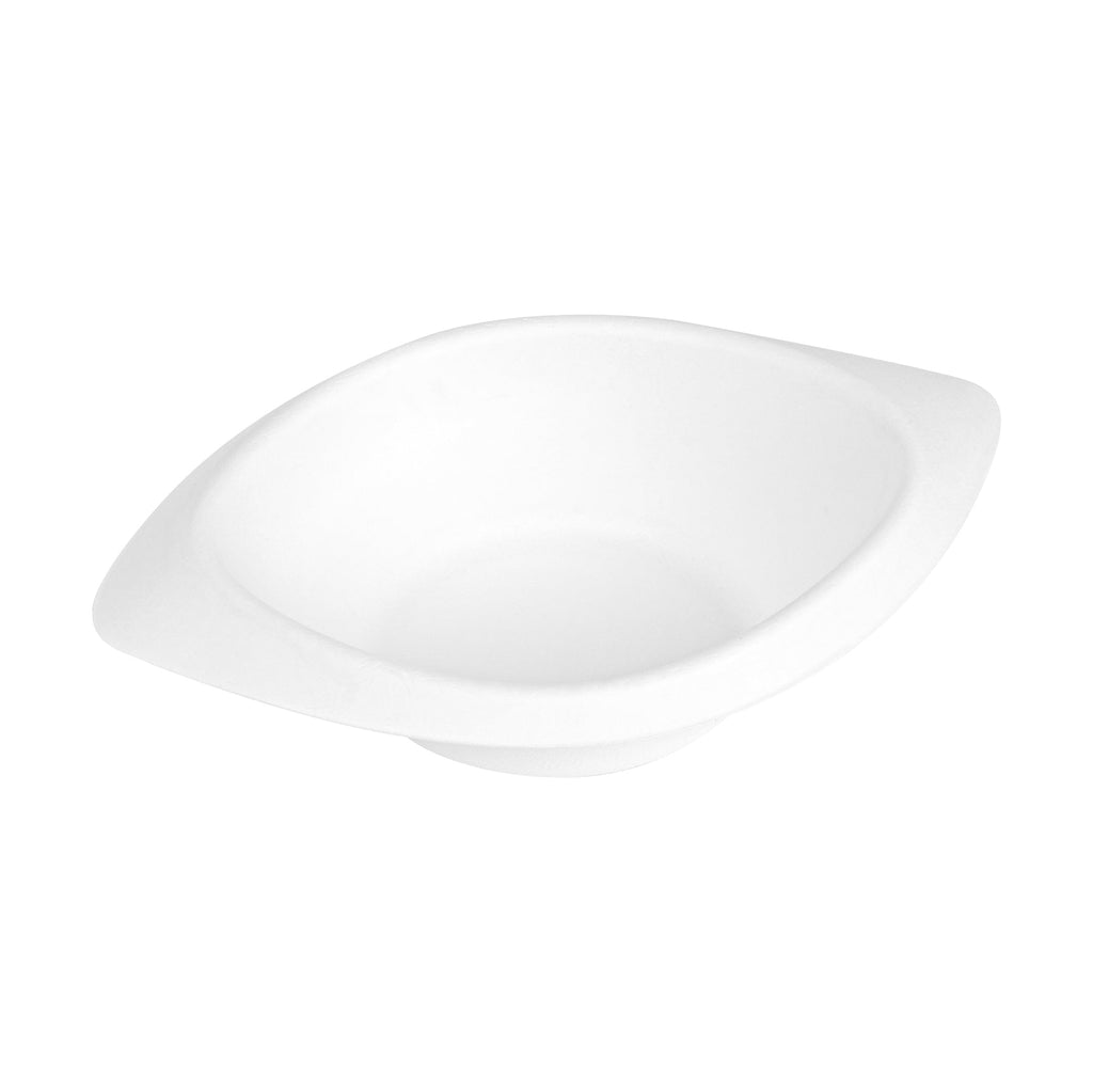 Pulp Safe No PFAS Added 12 oz Oval White Sugarcane / Bagasse Bowl - Home Compostable - 8 1/2" x 5 3/4" x 2 1/4" - 25 count box