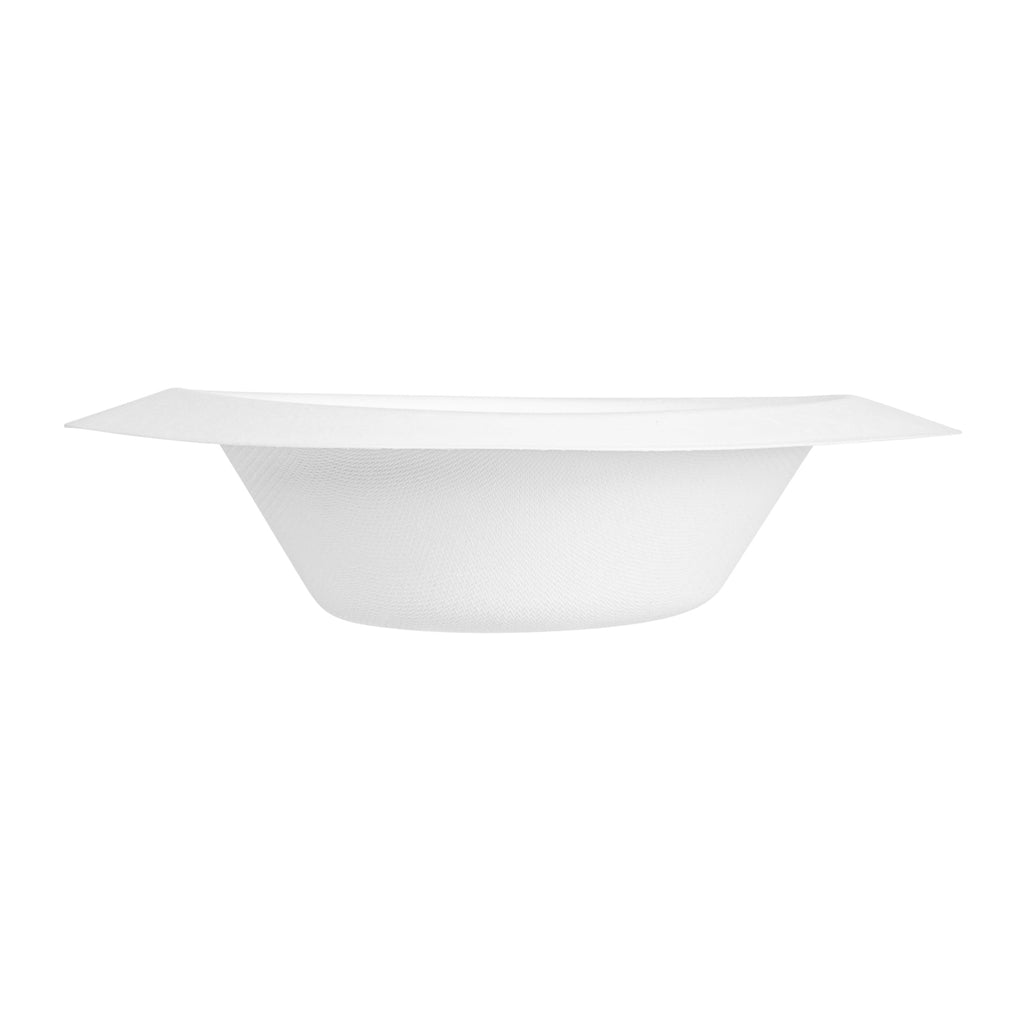 Pulp Safe No PFAS Added 12 oz Oval White Sugarcane / Bagasse Bowl - Home Compostable - 8 1/2" x 5 3/4" x 2 1/4" - 25 count box