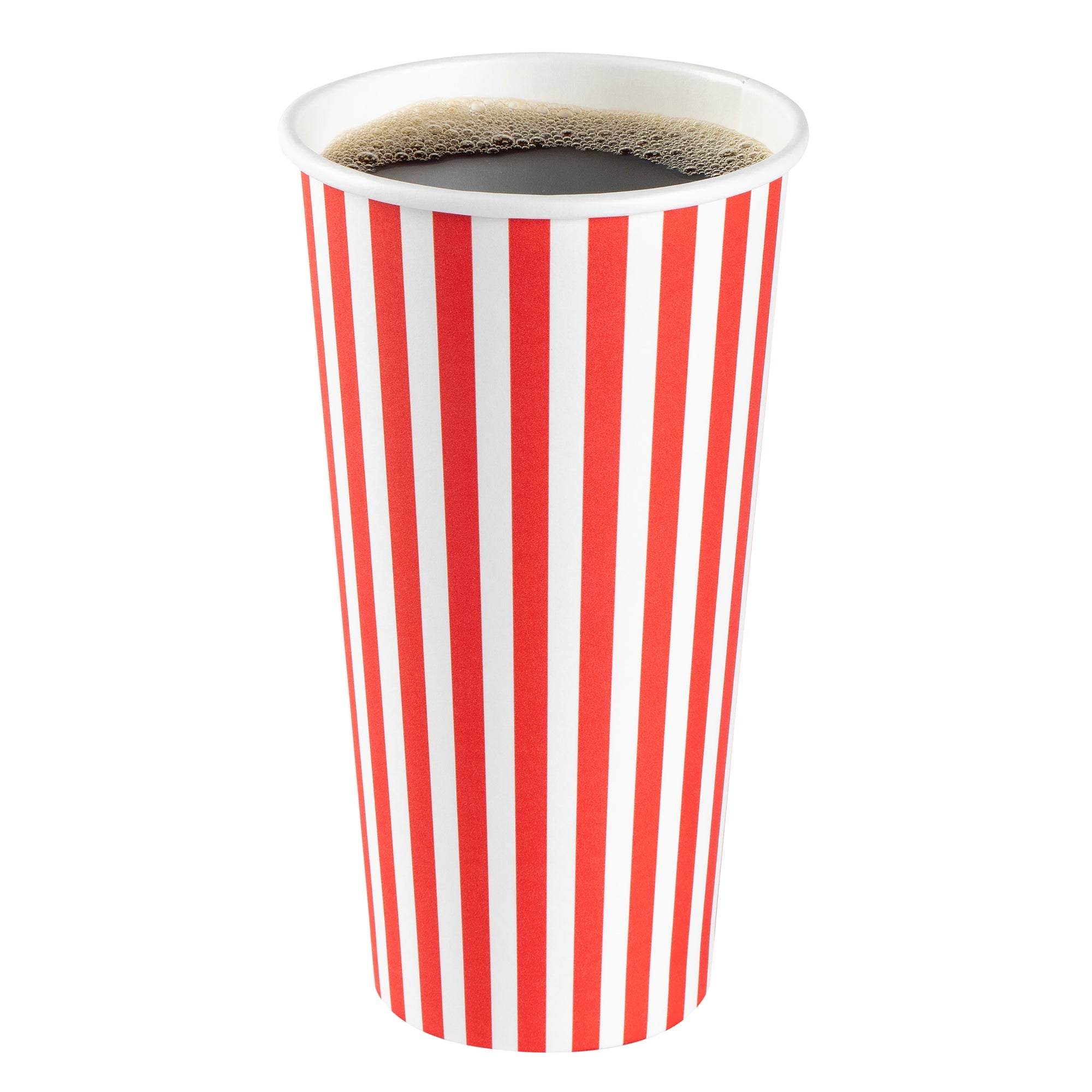 Restpresso 20 oz Red and White Stripe Paper Single Wall Coffee Cup - with White Lid - 3 1/2"x 3 1/2"x 6 1/2" - 400 count box