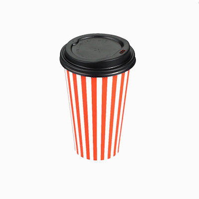 Restpresso 16 oz Red and White Stripe Paper Single Wall Coffee Cup - with Black Lid - 3 1/2"x 3 1/2"x 5 1/2" - 400 count box