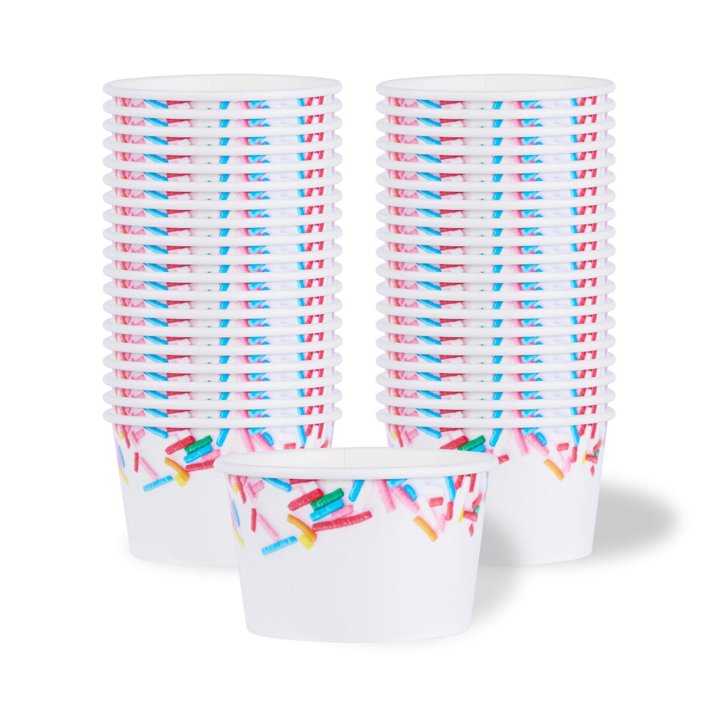 Coppetta 8 oz Round White Paper To Go Cup - with Festive Sprinkles - 3 3/4" x 3 3/4" x 2 1/4" - 200 count box