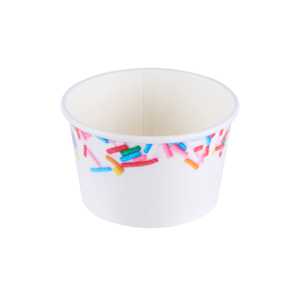Coppetta 8 oz Round White Paper To Go Cup - with Festive Sprinkles - 3 3/4" x 3 3/4" x 2 1/4" - 200 count box