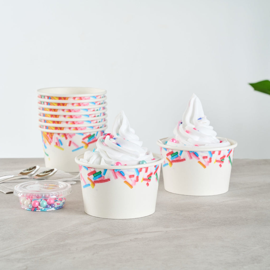 Coppetta 8 oz Round White Paper To Go Cup - with Festive Sprinkles - 3 3/4" x 3 3/4" x 2 1/4" - 200 count box