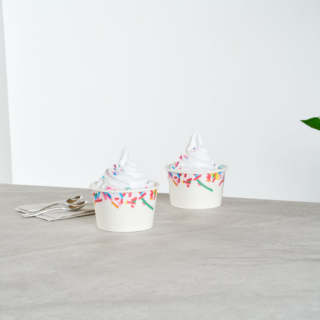 Coppetta 8 oz Round White Paper To Go Cup - with Festive Sprinkles - 3 3/4" x 3 3/4" x 2 1/4" - 200 count box