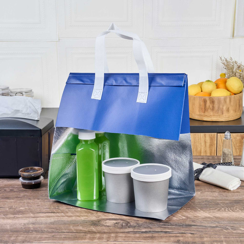 Bag Tek Blue Insulated Take Out Bag - Tamper-Evident - 11 3/4" x 7 3/4" x 12 1/2" - 25 count box