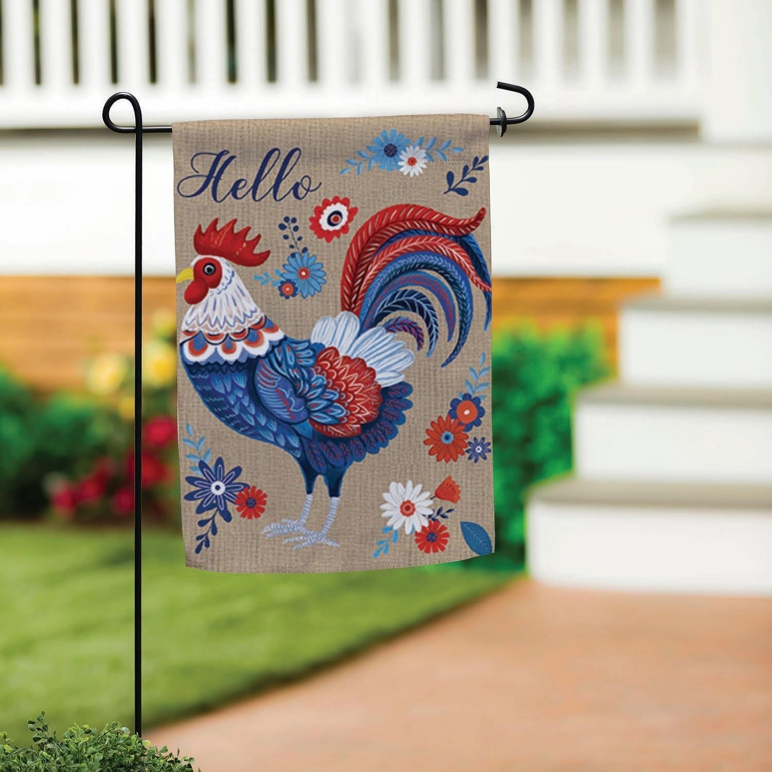 RWB Rooster 2 Sided Garden Flag