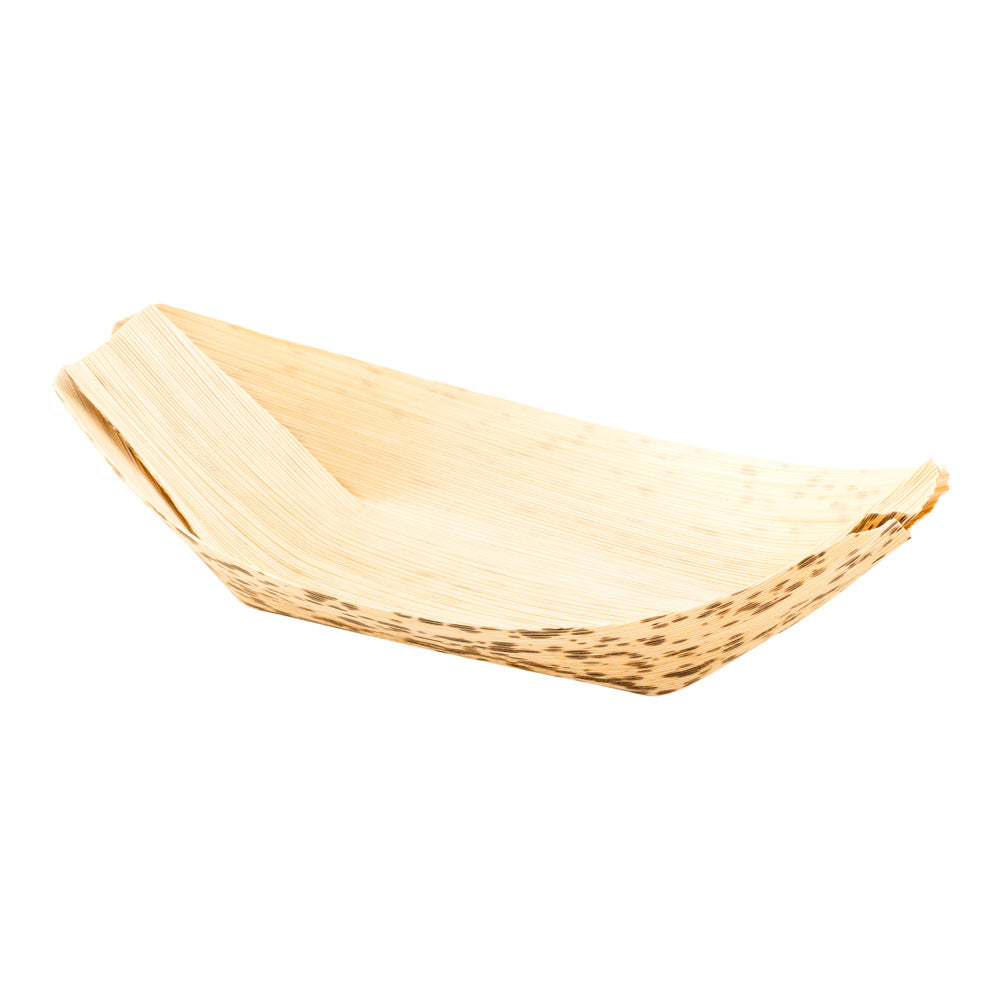 Bambuddha Natural Bamboo Medium Food Tray / Boat - 7 1/4" x 3 1/2" x 1 3/4" - 200 count box