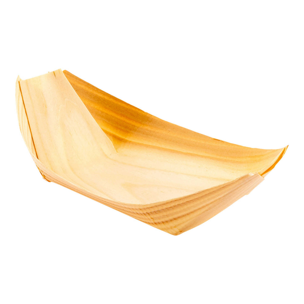 Taipei Natural Pinewood Medium Food Tray / Boat - 5 1/2" x 3 1/2" x 3/4" - 200 count box