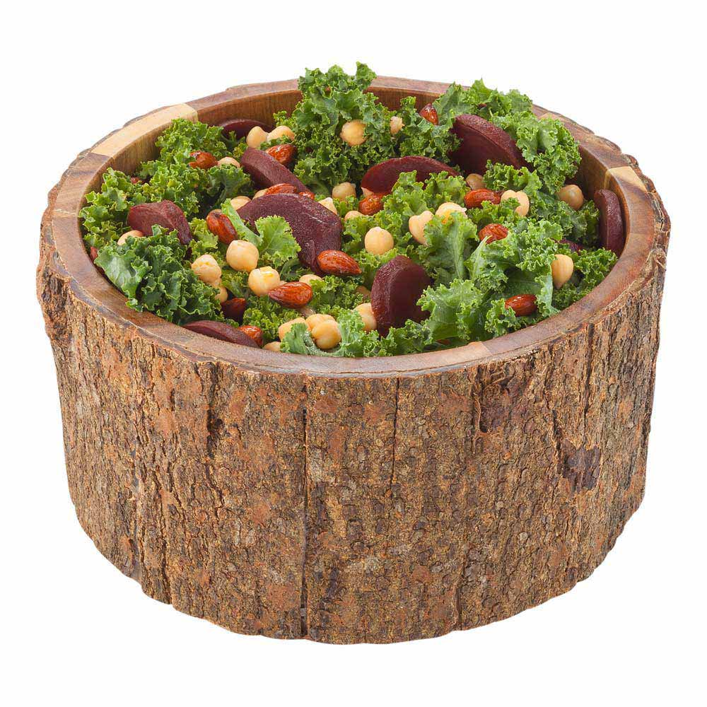 Bio Tek 140 oz Round Natural Acacia Serving Bowl - Varnished, Bark Edges - 10" x 10" x 5" - 1 count box
