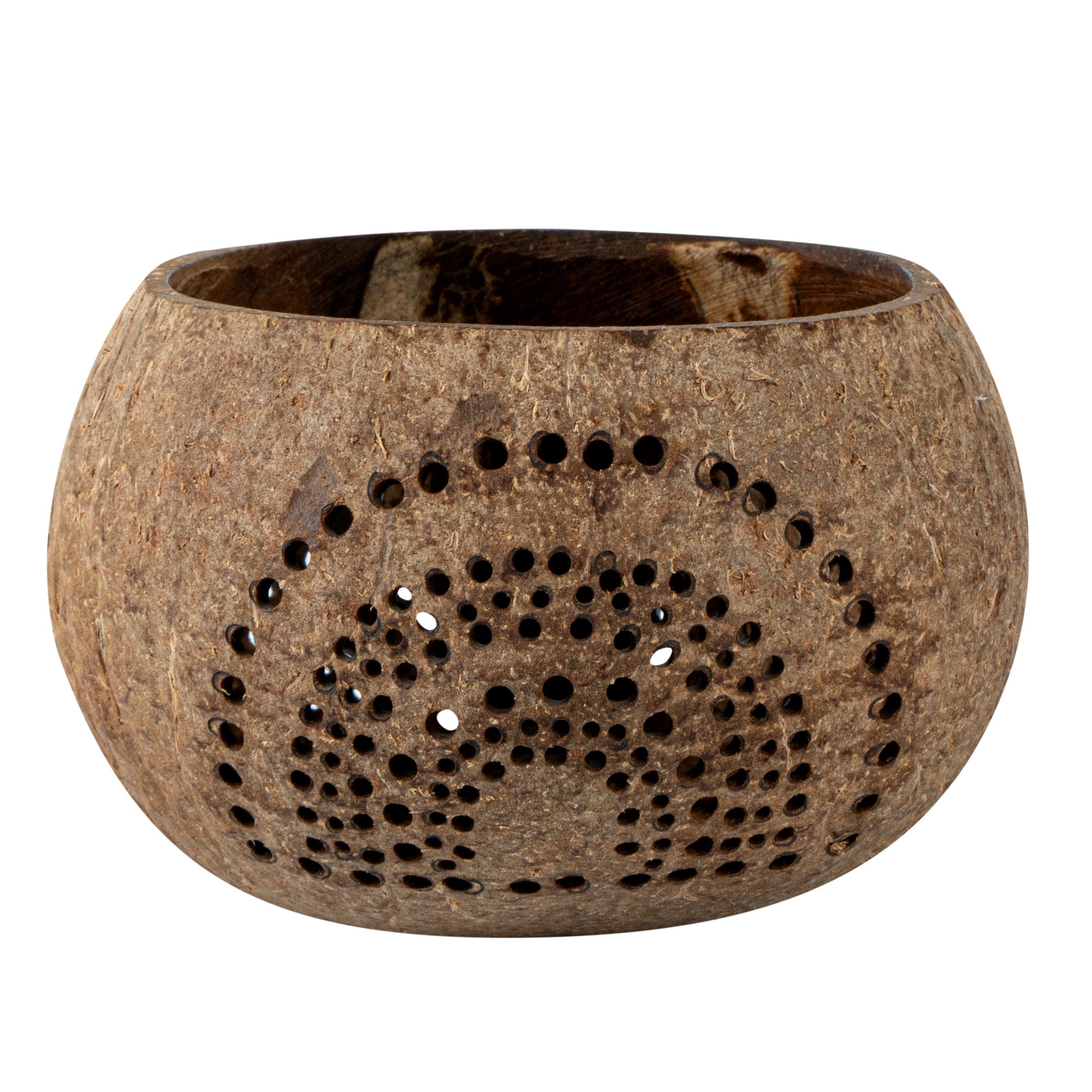 Coco Casa Tan Handmade Coconut Shell Candle Holder - Rainbow Pattern - 4" x 4" x 3 1/4" - 1 count box