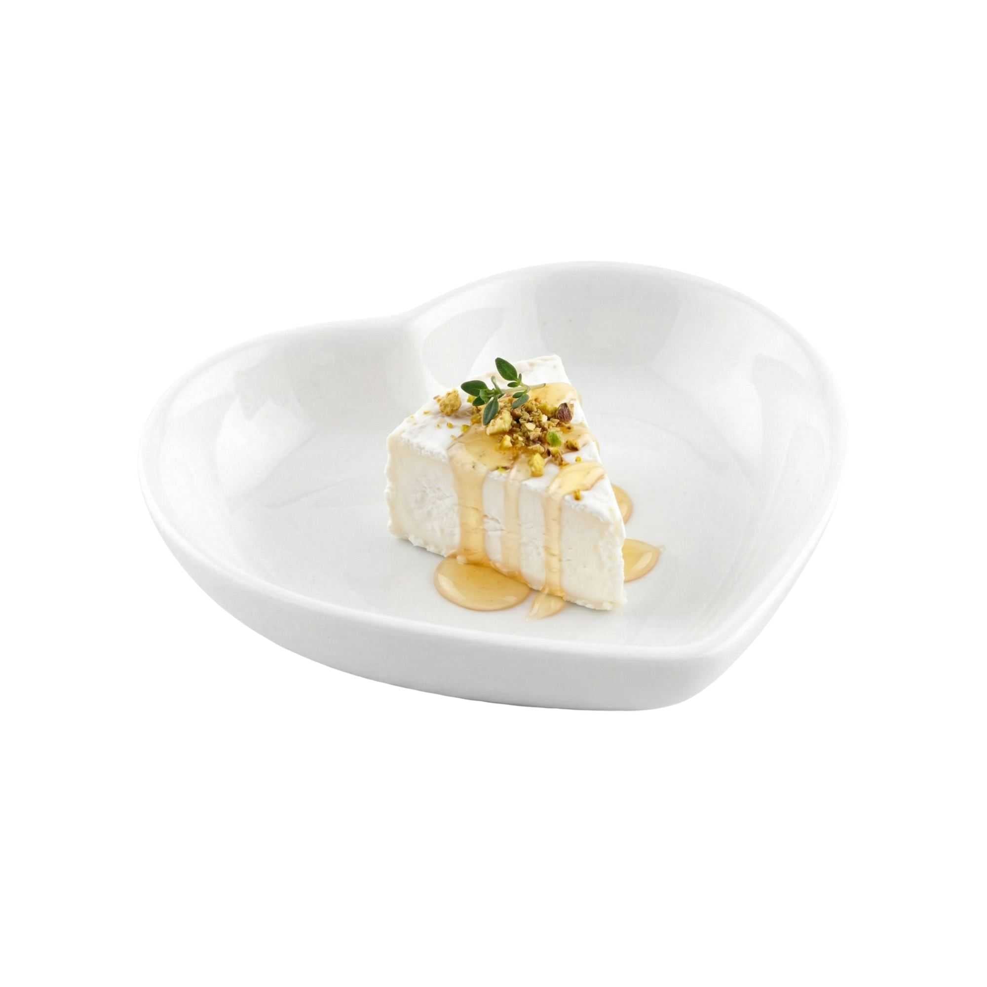 Chef 101 Heart White Porcelain Mini Heart Plate - 3 1/4" x 3" x 3/4" - 10 count box