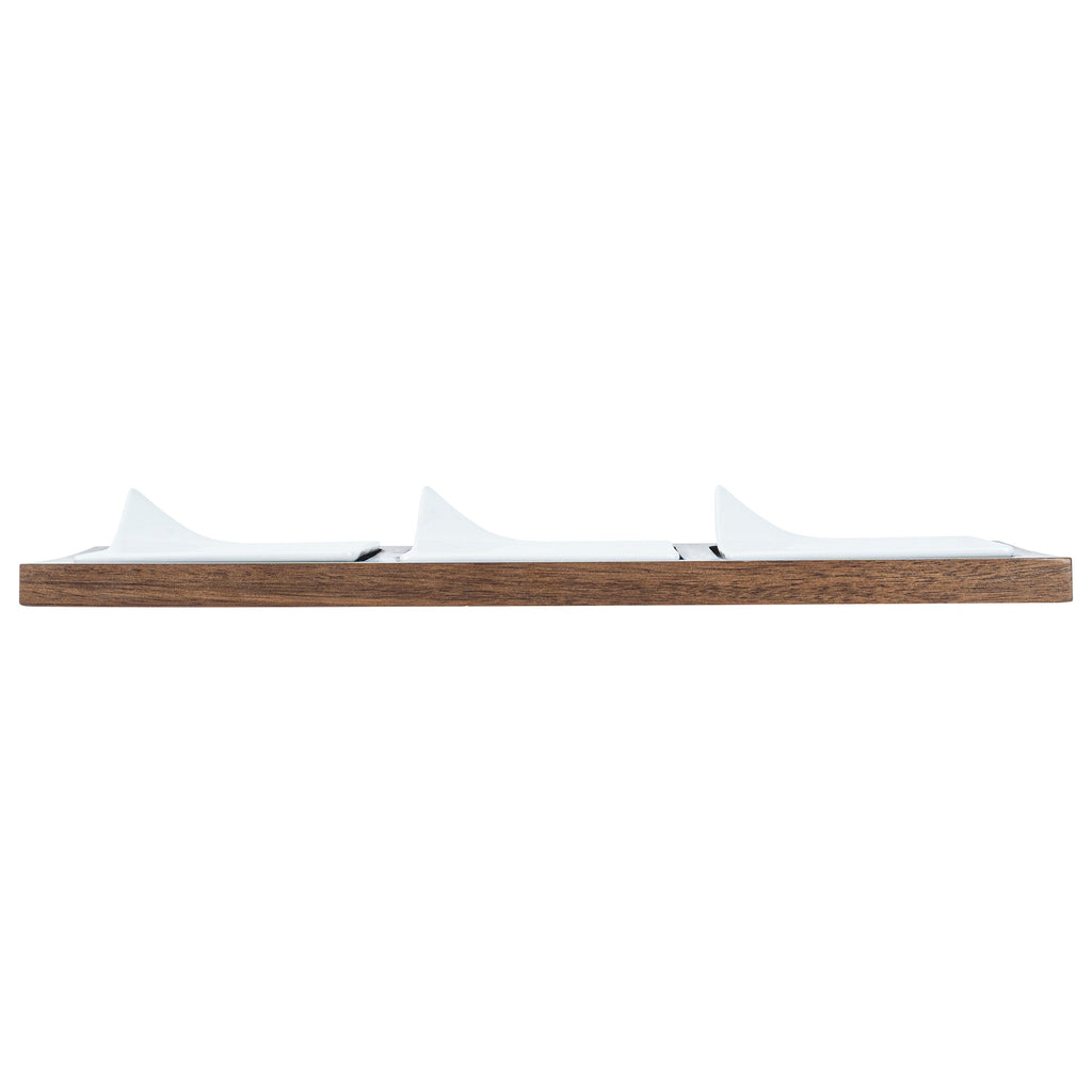 Chef 101 Rectangle White Porcelain Modern Flat Plate Set - 3 Plates, Bamboo Tray - 14 1/4" x 5" x 1 1/2" - 1 count box