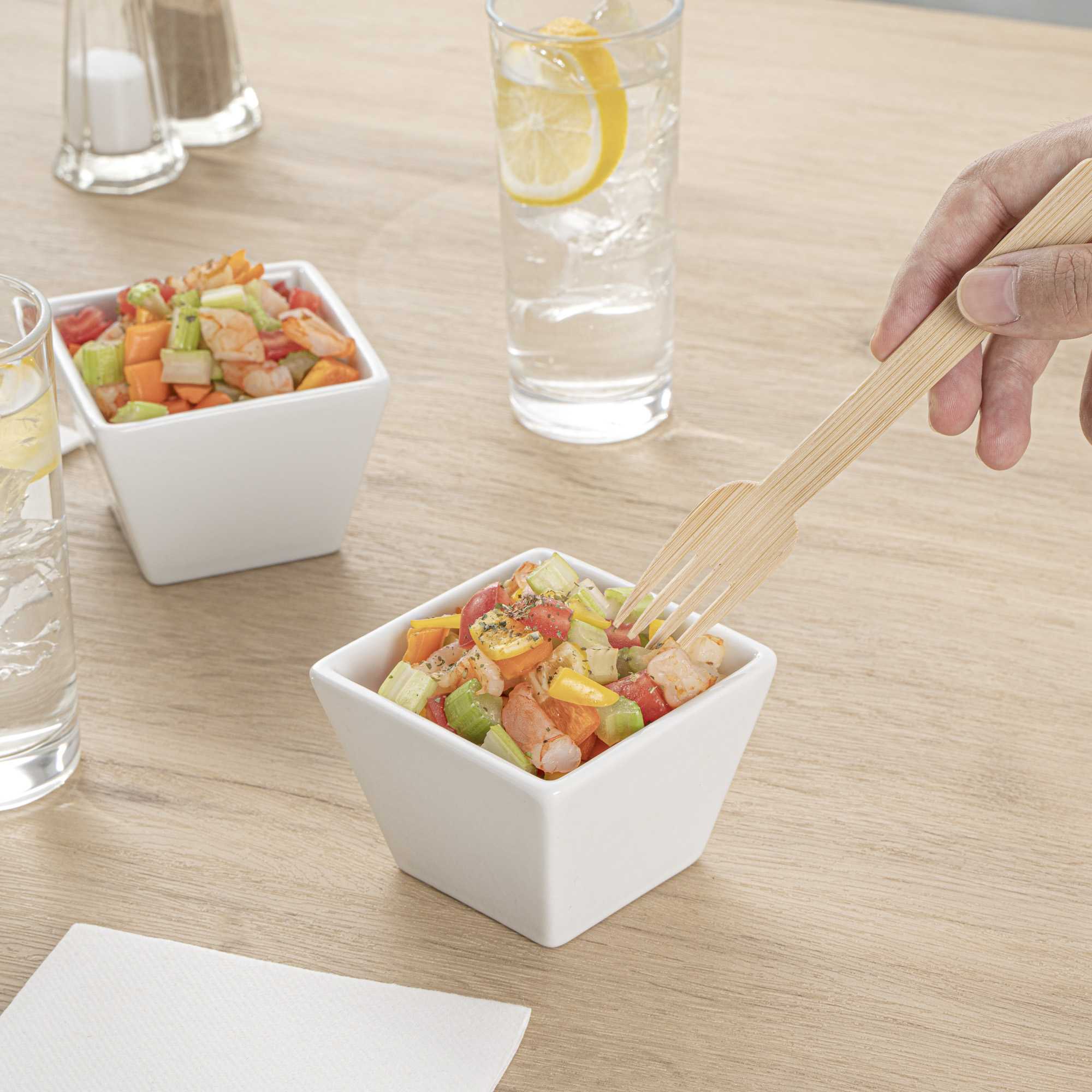 Chef 101 6 oz Square White Porcelain Kova Bowl - 3 1/2" x 3 1/2" x 2 1/2" - 10 count box