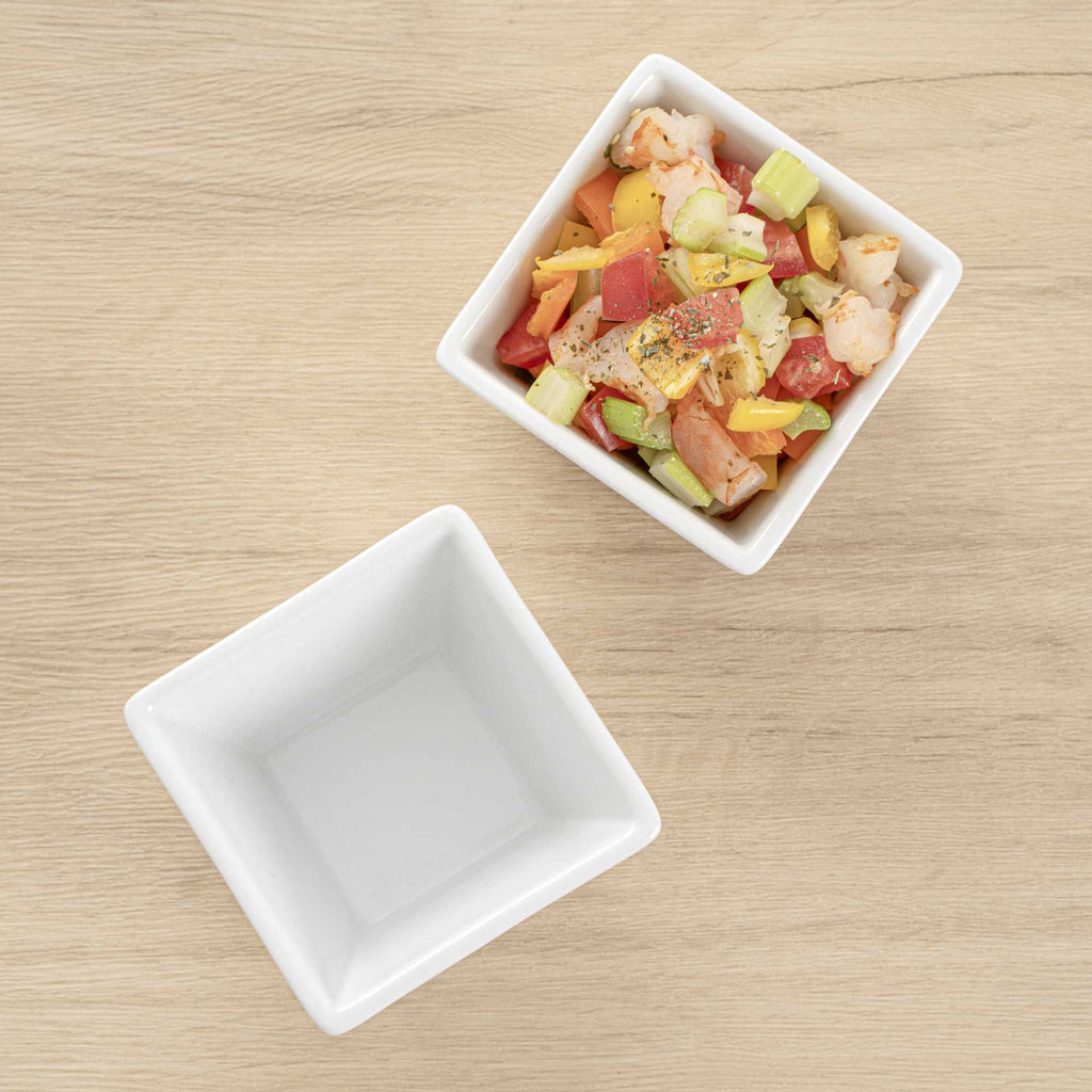 Chef 101 6 oz Square White Porcelain Kova Bowl - 3 1/2" x 3 1/2" x 2 1/2" - 10 count box