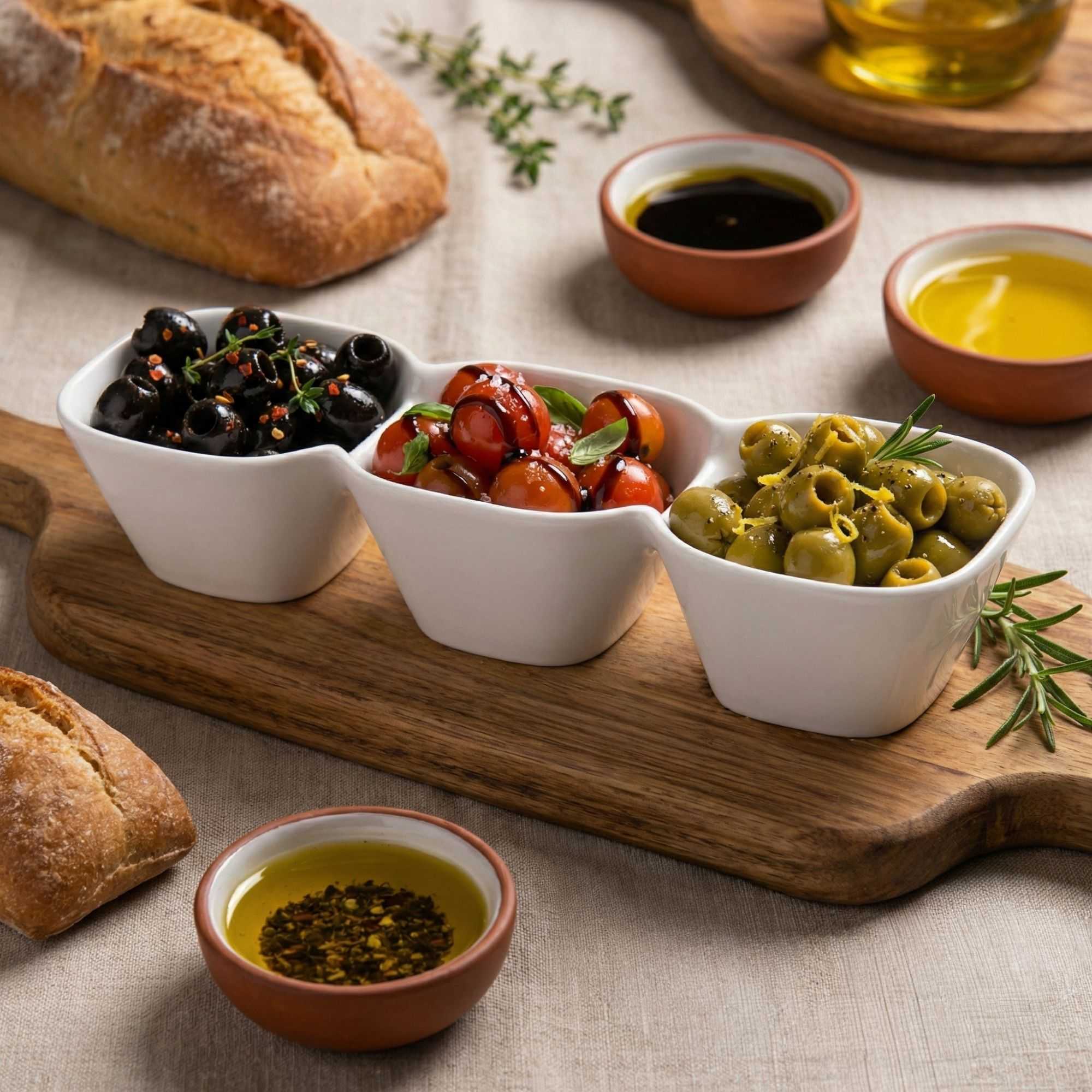 Chef 101 18 oz Square White Porcelain Triplets Convex Bowl Set - 9 1/2" x 3 1/2" x 2" - 1 count box
