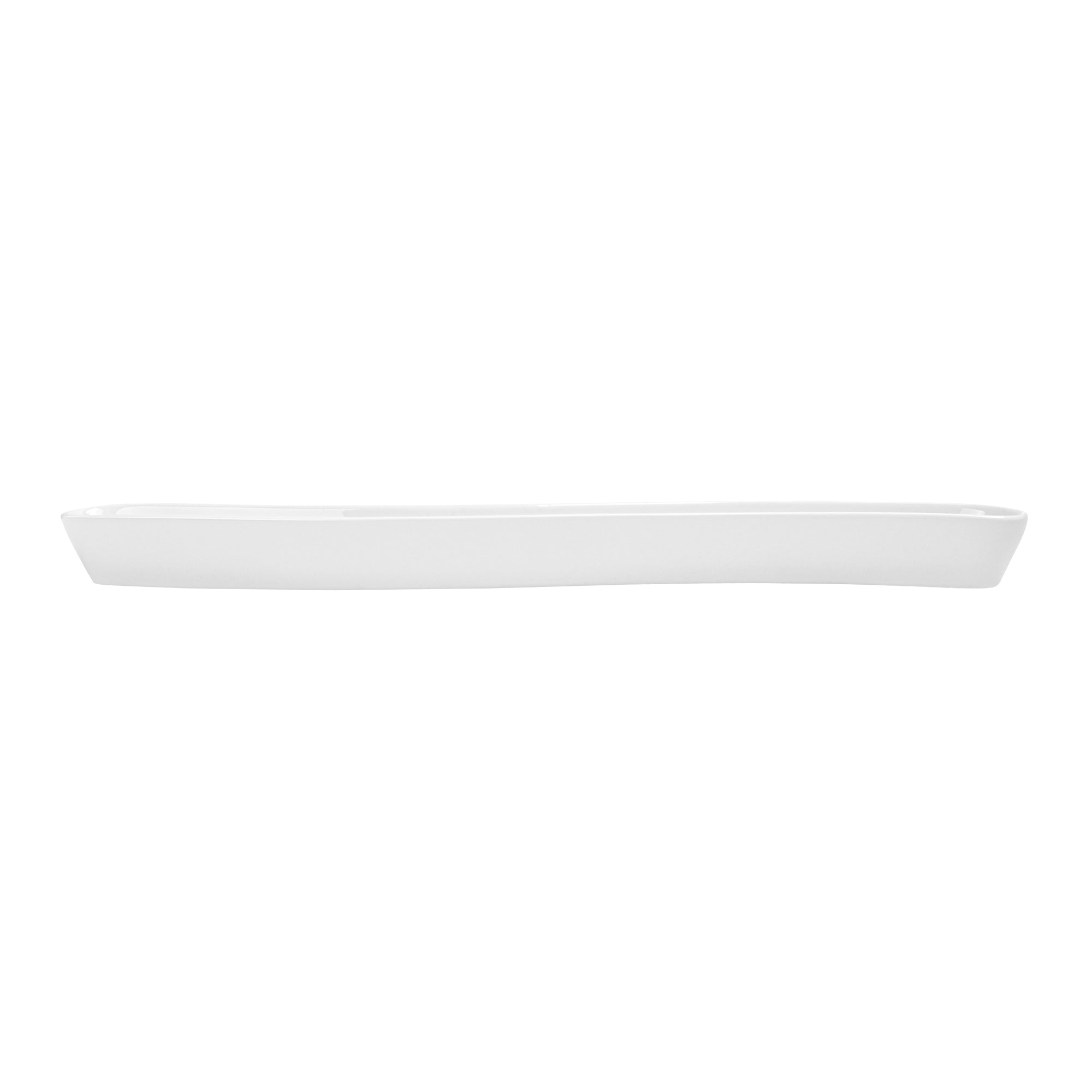 Chef 101 Swerve 14 oz Curved White Porcelain Olive Plate - 17" x 2 1/2" x 1 1/4" - 1 count box