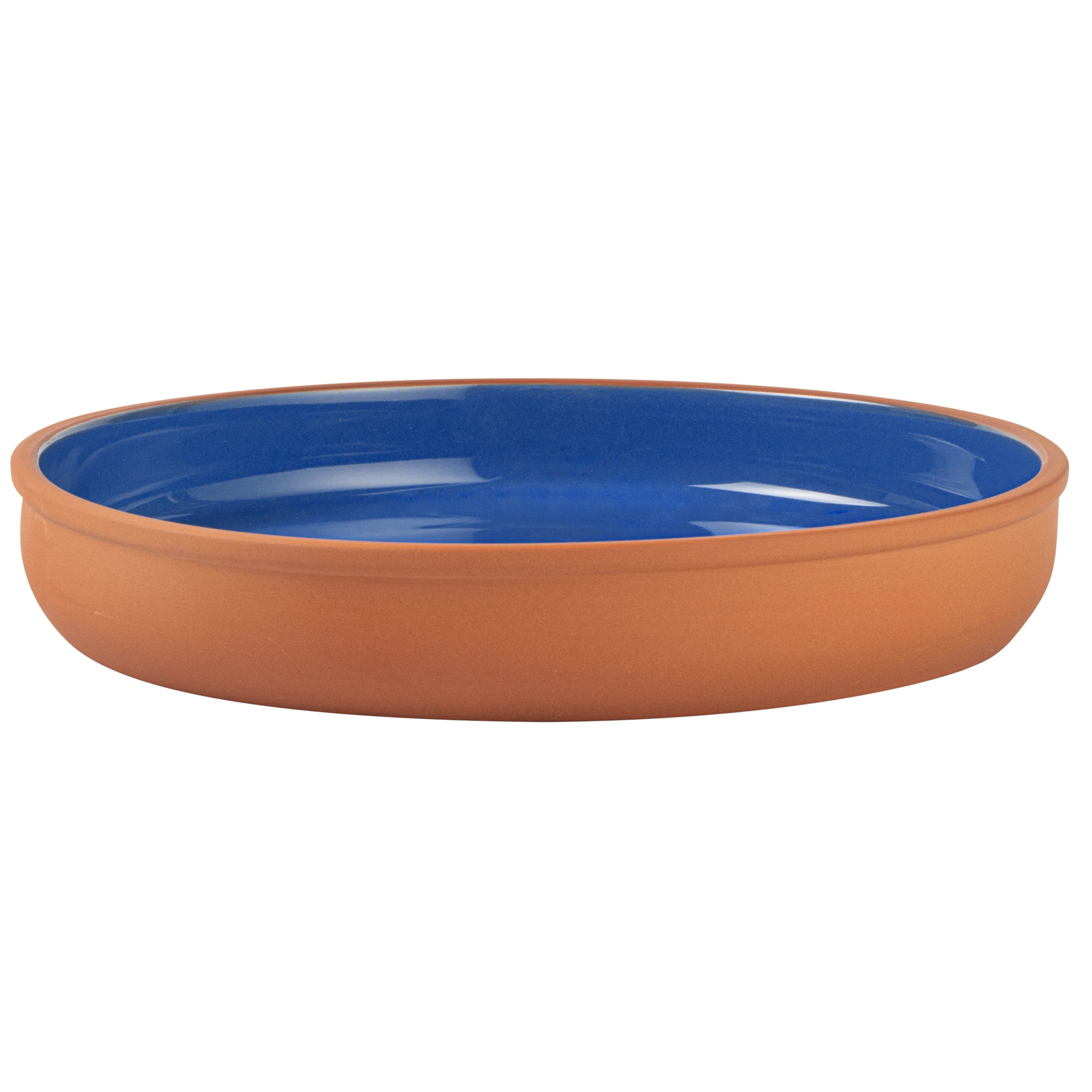 Terra Tek 34 oz Terracotta Cazuela Bowl - Blue Glazed Interior, Oven-Safe, Microwave-Safe - 9 1/4'' x 9 1/4'' x 1 1/2'' - 10 count box