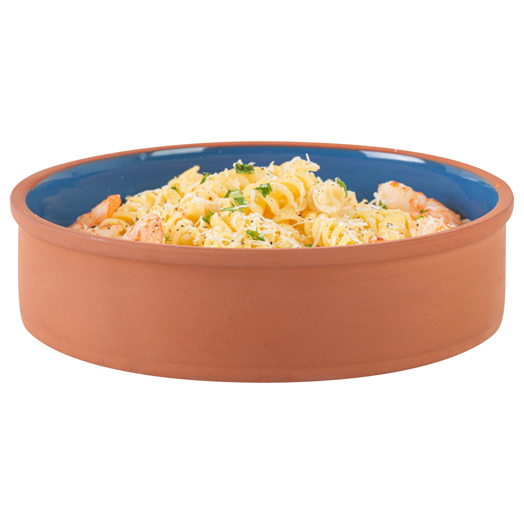 Terra Tek 51 oz Terracotta Cazuela Bowl - Blue Glazed Interior, Oven-Safe, Microwave-Safe - 9'' x 9'' x 2 1/4'' - 2 count box