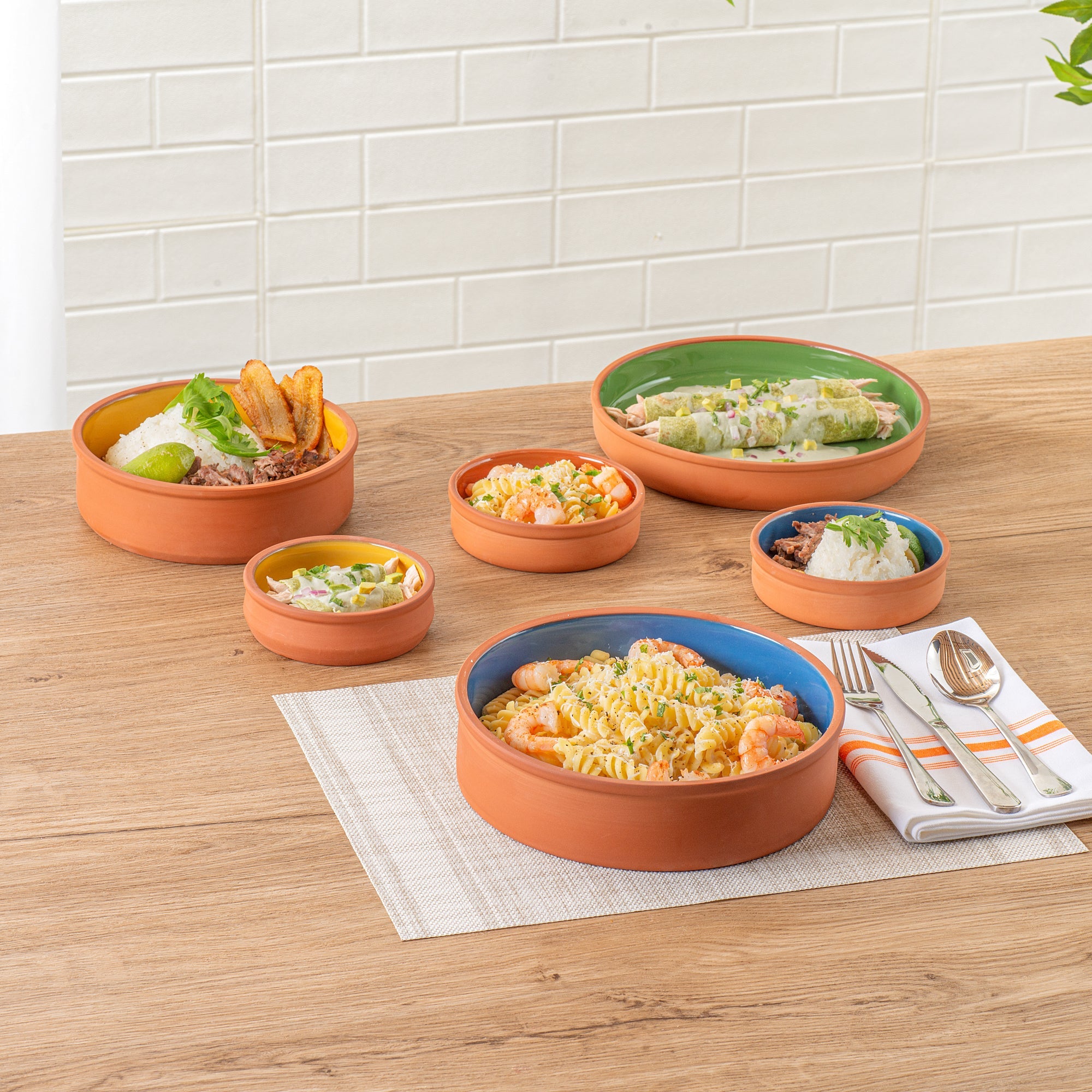 Terra Tek 51 oz Terracotta Cazuela Bowl - Blue Glazed Interior, Oven-Safe, Microwave-Safe - 9'' x 9'' x 2 1/4'' - 2 count box