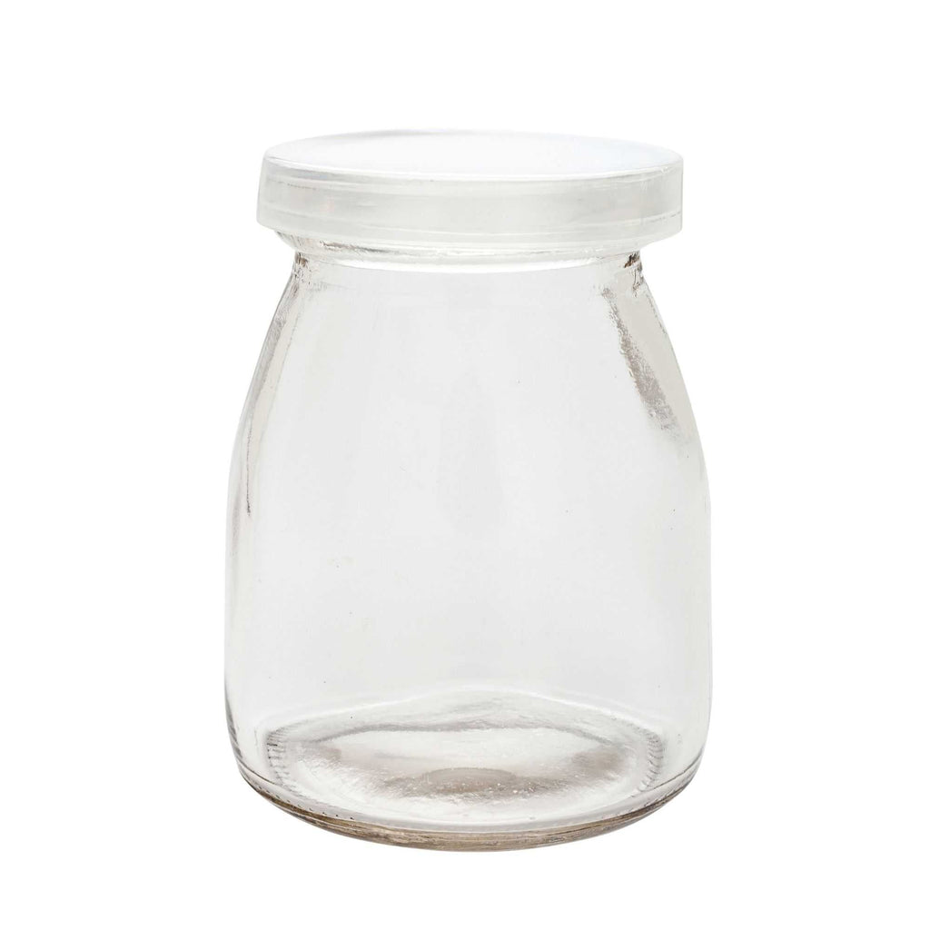 Vetri 5 oz Round Nostalgic Milk and Yogurt Glass - with Plastic Lid - 2 1/2" x 2 1/2" x 3 1/4" - 100 count box