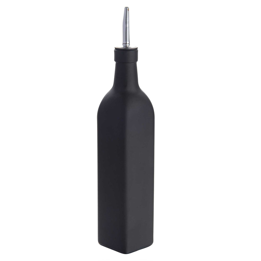 Chef 101 17 oz Black Glass Olive Oil Dispenser - with Stainless Steel Pourer, Funnel Kit - 2 1/4" x 2 1/4" x 12 1/2" - 1 count box