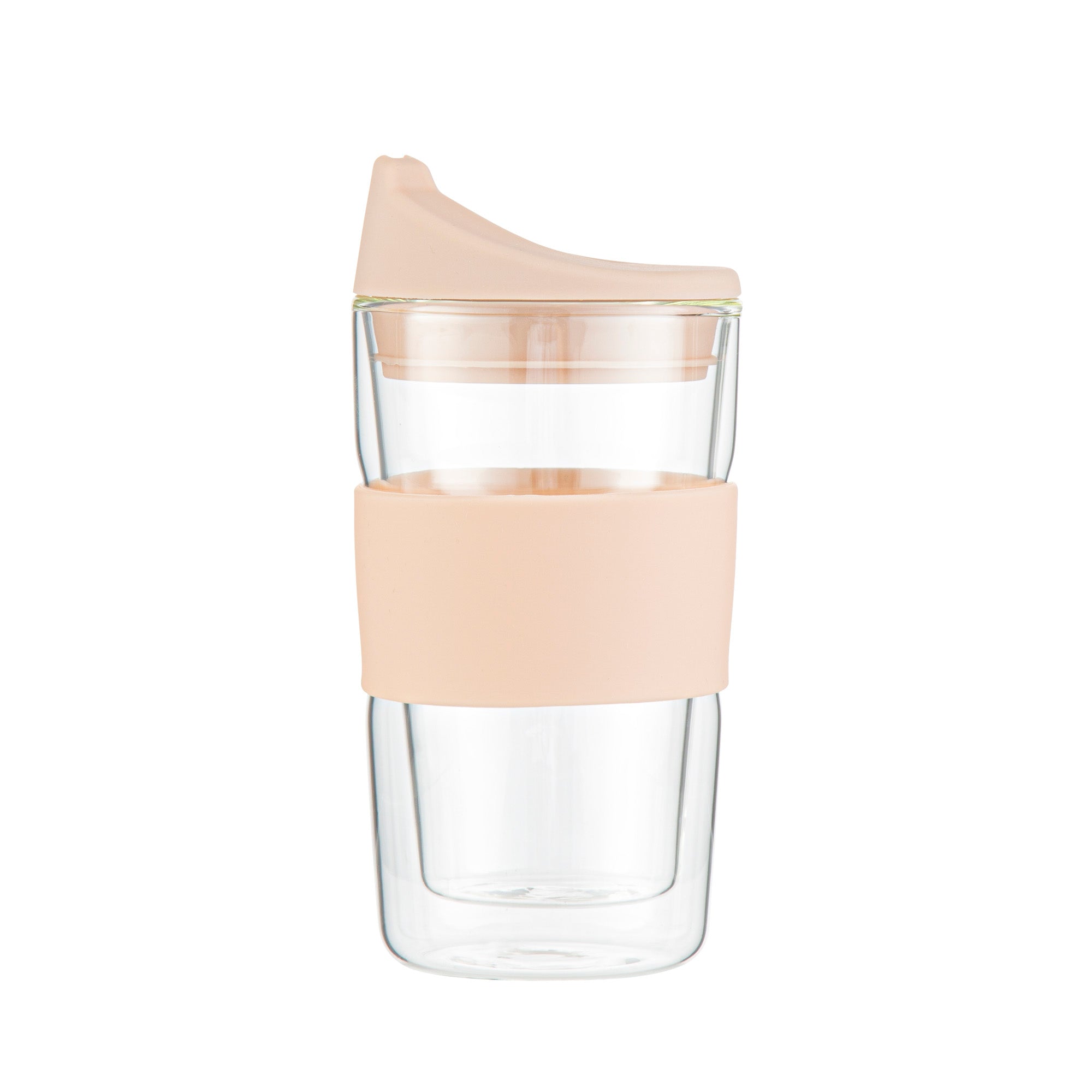 Forma Professional 12 oz Glass Travel Mug - Double Wall, Borosilicate, with Tan Lid and Sleeve - 1 count box