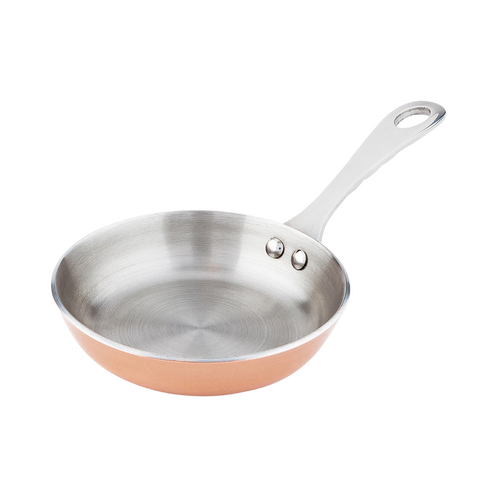 Met Lux Round Copper and Stainless Steel Mini Frying Pan - 4" x 4" x 3/4" - 1 count box