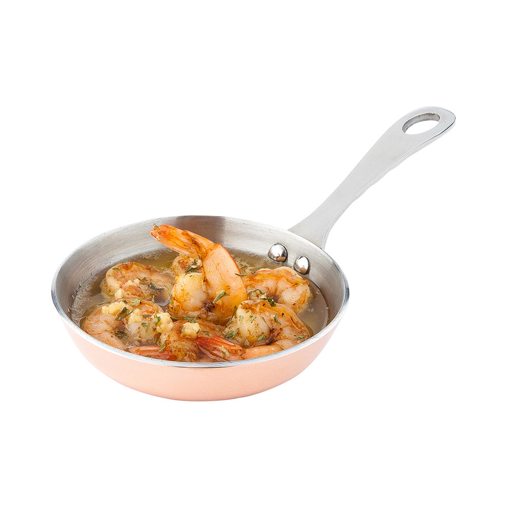 Met Lux Round Copper and Stainless Steel Mini Frying Pan - 4" x 4" x 3/4" - 1 count box