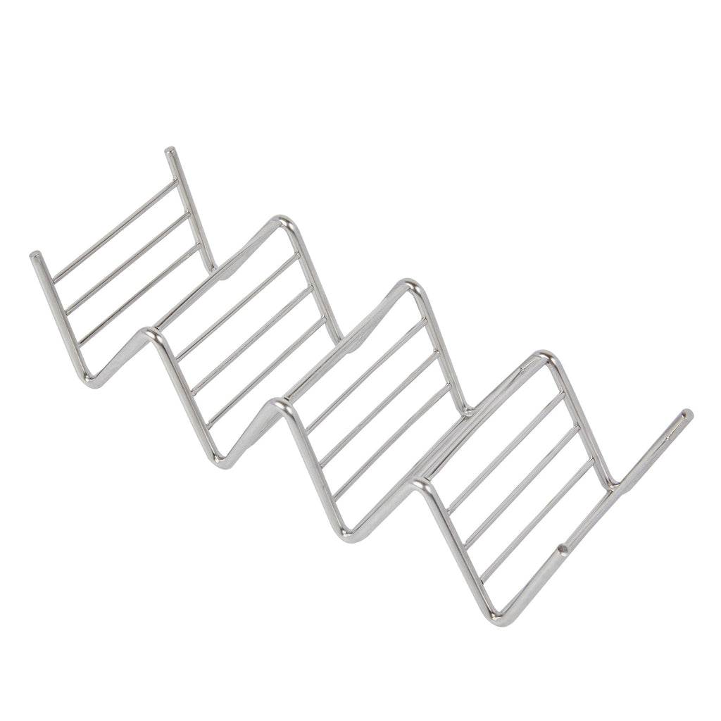 Met Lux Rectangle Silver Stainless Steel Quattro Taco Rack Stand - 4 Tacos - 7" x 2 1/2" x 1 1/2" - 1 count box