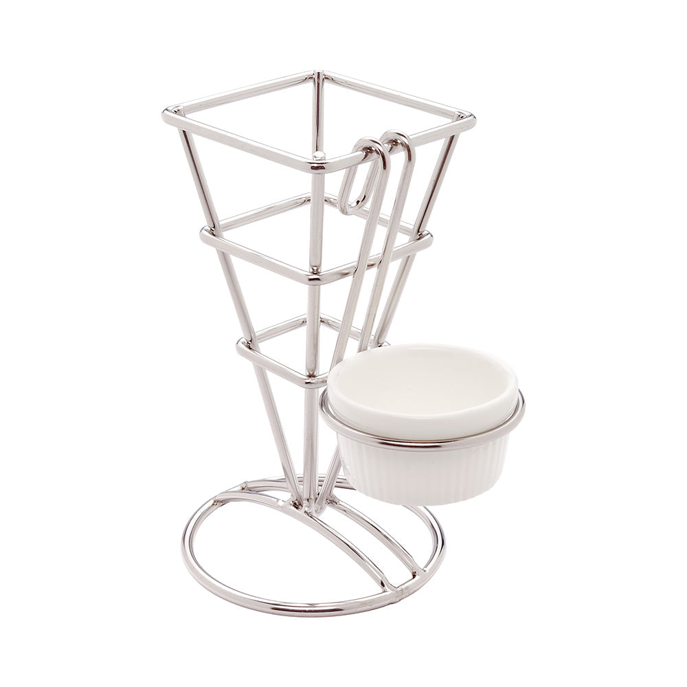 Cone Tek Silver Stainless Steel Diamond Cone Stand - 1 Sauce Holder - 2 1/2" x 2 1/2" x 5" - 1 count box