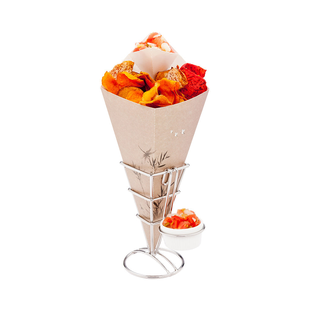 Cone Tek Silver Stainless Steel Diamond Cone Stand - 1 Sauce Holder - 2 1/2" x 2 1/2" x 5" - 1 count box