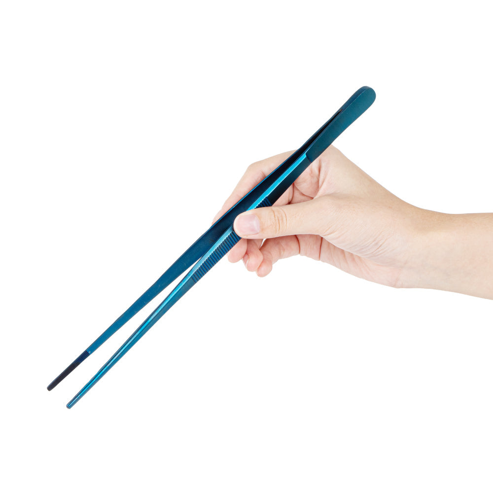 Perfect Point Titanium Blue Stainless Steel Short Straight Tweezers - 9 1/2" x 3/4" - 1 count box