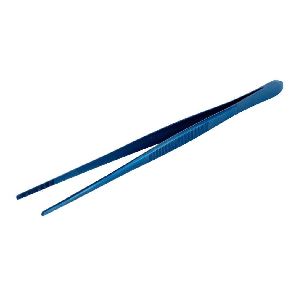 Perfect Point Titanium Blue Stainless Steel Short Straight Tweezers - 9 1/2" x 3/4" - 1 count box