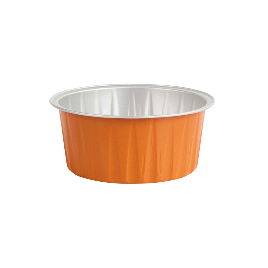 Foil Lux 4 oz Round Orange Aluminum Baking Cup - Lids Available - 3 1/4" x 3 1/4" x 1 1/2" - 100 count box