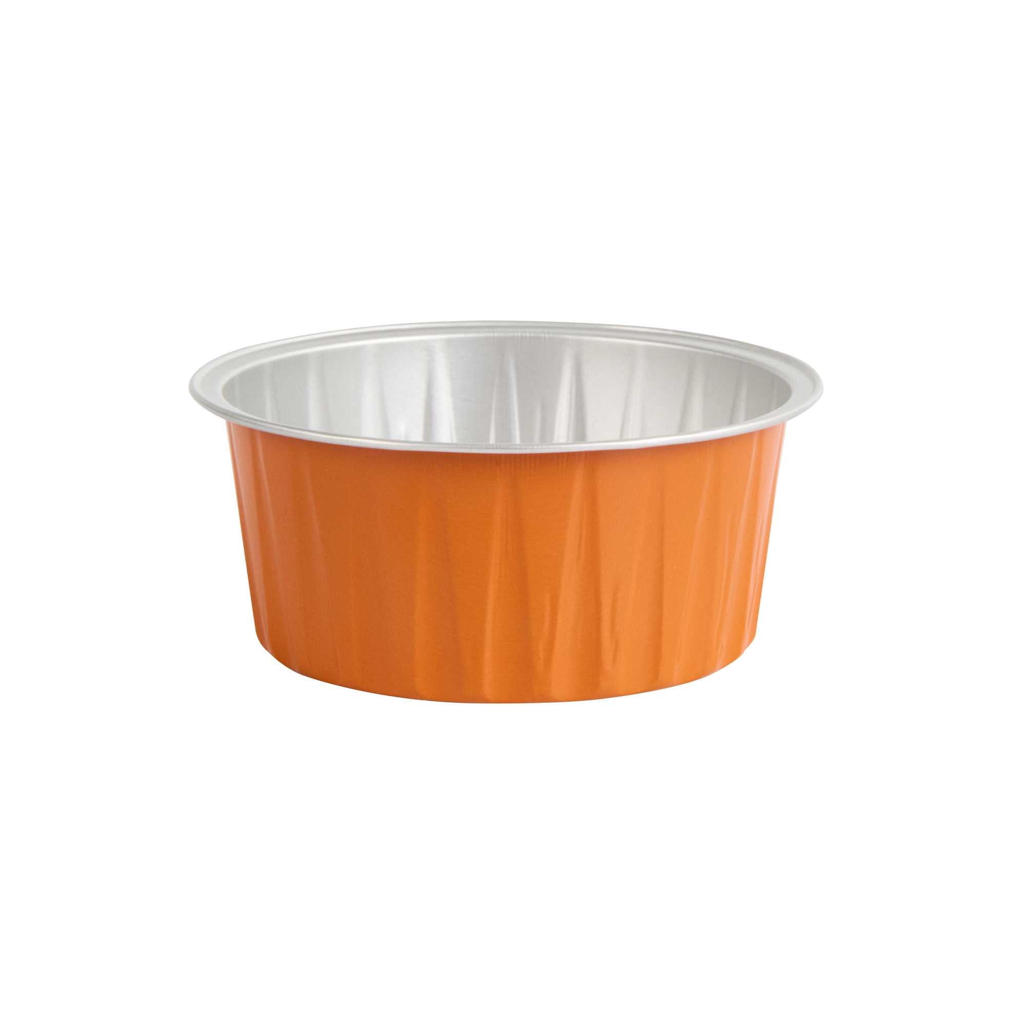 Foil Lux 4 oz Round Orange Aluminum Baking Cup - Lids Available - 3 1/4" x 3 1/4" x 1 1/2" - 100 count box