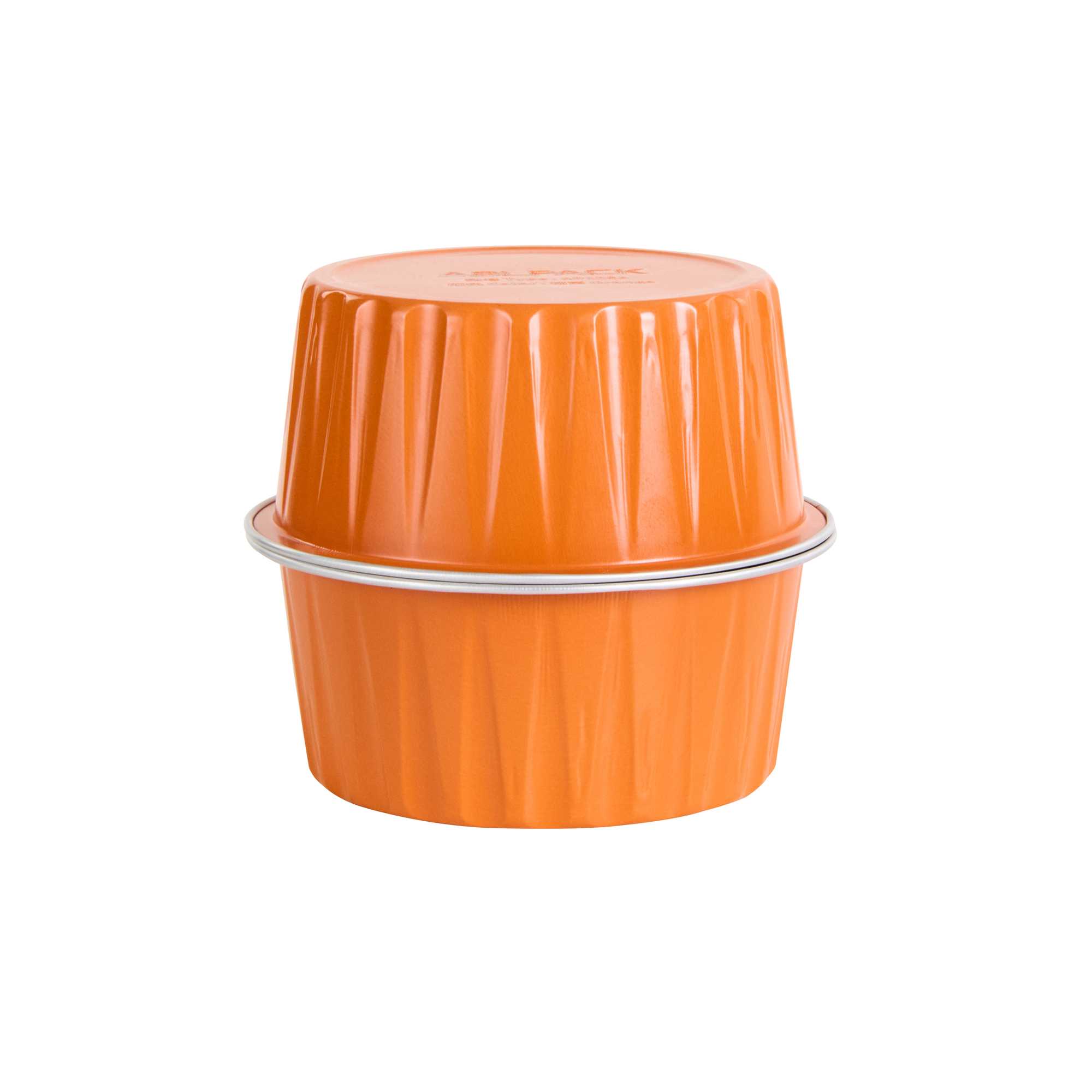 Foil Lux 4 oz Round Orange Aluminum Baking Cup - Lids Available - 3 1/4" x 3 1/4" x 1 1/2" - 100 count box