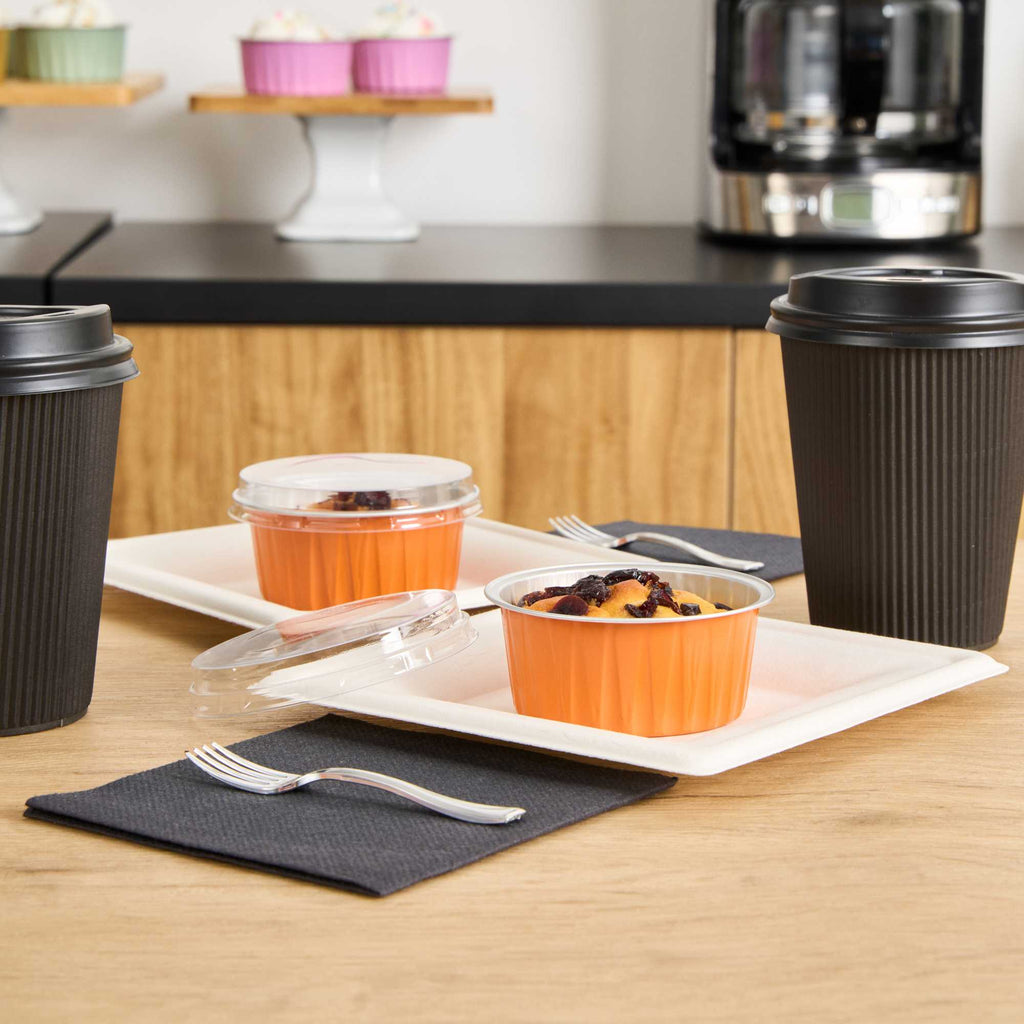 Foil Lux 4 oz Round Orange Aluminum Baking Cup - Lids Available - 3 1/4" x 3 1/4" x 1 1/2" - 100 count box