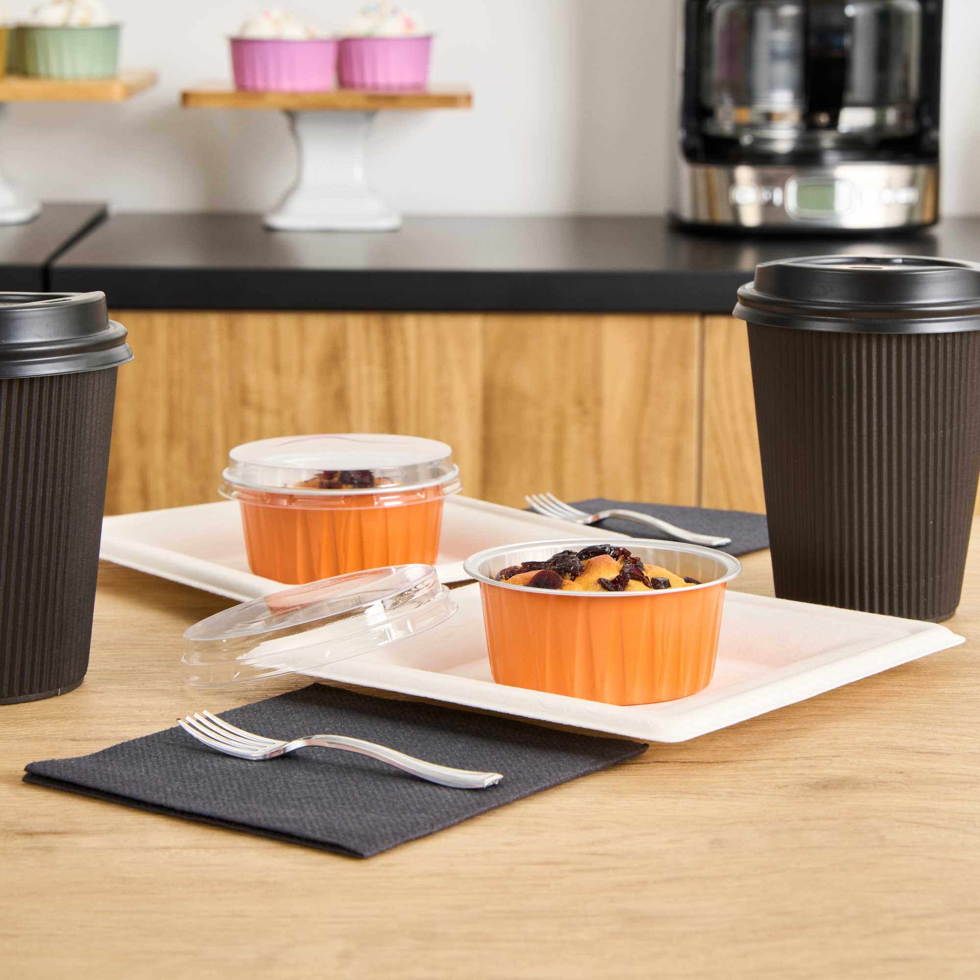 Foil Lux 4 oz Round Orange Aluminum Baking Cup - Lids Available - 3 1/4" x 3 1/4" x 1 1/2" - 100 count box