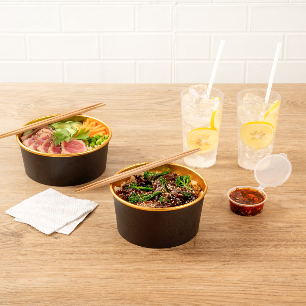 Foil Lux 33 oz Black And Gold Paper Take Out Container - with Foil Interior - 6" x 6" x 3" - 200 count box