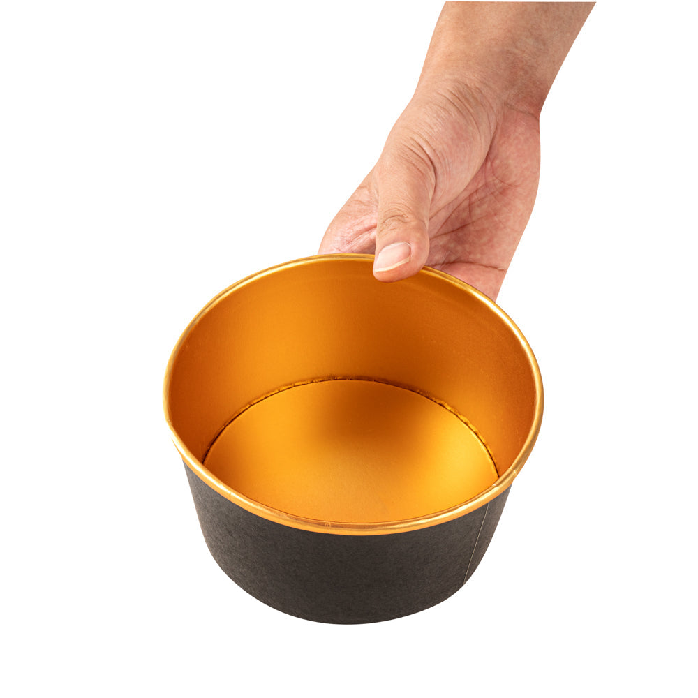 Foil Lux 33 oz Black And Gold Paper Take Out Container - with Foil Interior - 6" x 6" x 3" - 200 count box