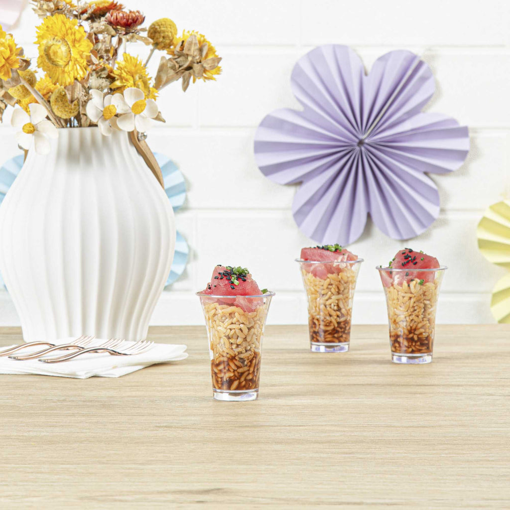 Mini Serve 2 oz Round Clear Plastic Mini Trumpet Cup - 2" x 2" x 2 1/2" - 100 count box