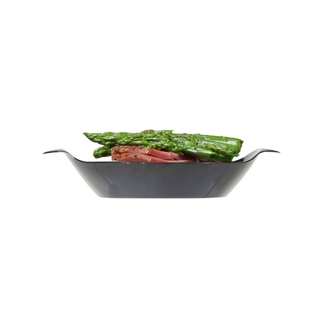 Mini Serve Oval Black Plastic Mini Handled Plate - 3 3/4" x 2 1/2" - 100 count box