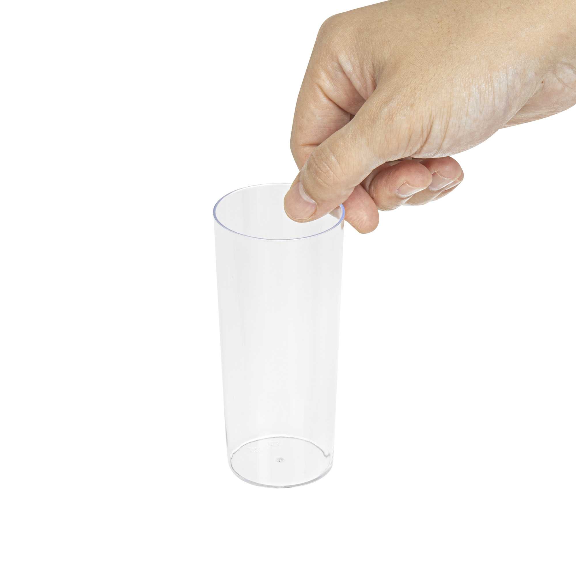 Bev Tek 5 oz Round Clear Plastic Cannello Cocktail Glass - 1 3/4" x 1 3/4" x 4" - 100 count box