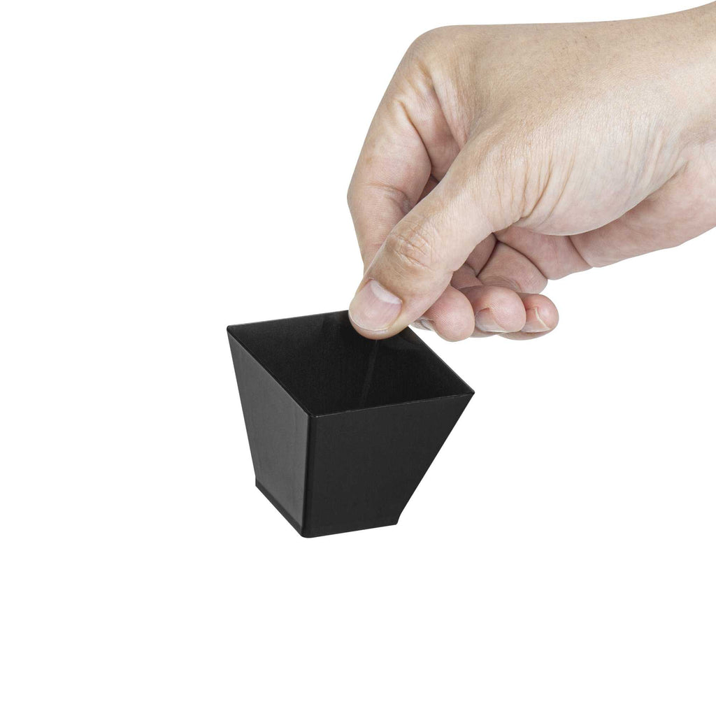 Mini Serve 2 oz Square Black Plastic Mini Kova Cup - 2" x 2" x 1 3/4" - 100 count box