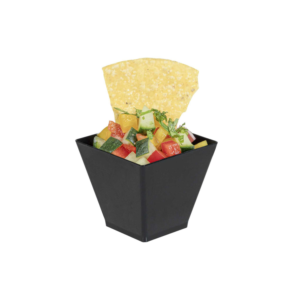 Mini Serve 2 oz Square Black Plastic Mini Kova Cup - 2" x 2" x 1 3/4" - 100 count box