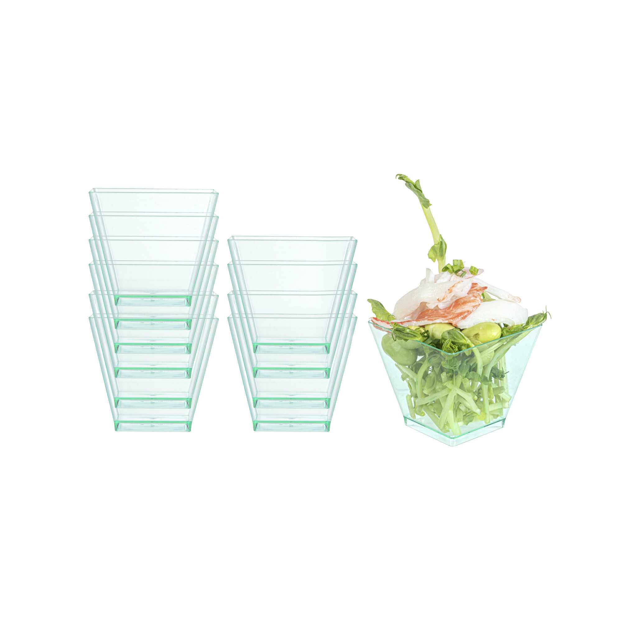 Mini Serve 2 oz Square Seagreen Plastic Mini Kova Cup - 2" x 2" x 1 3/4" - 100 count box