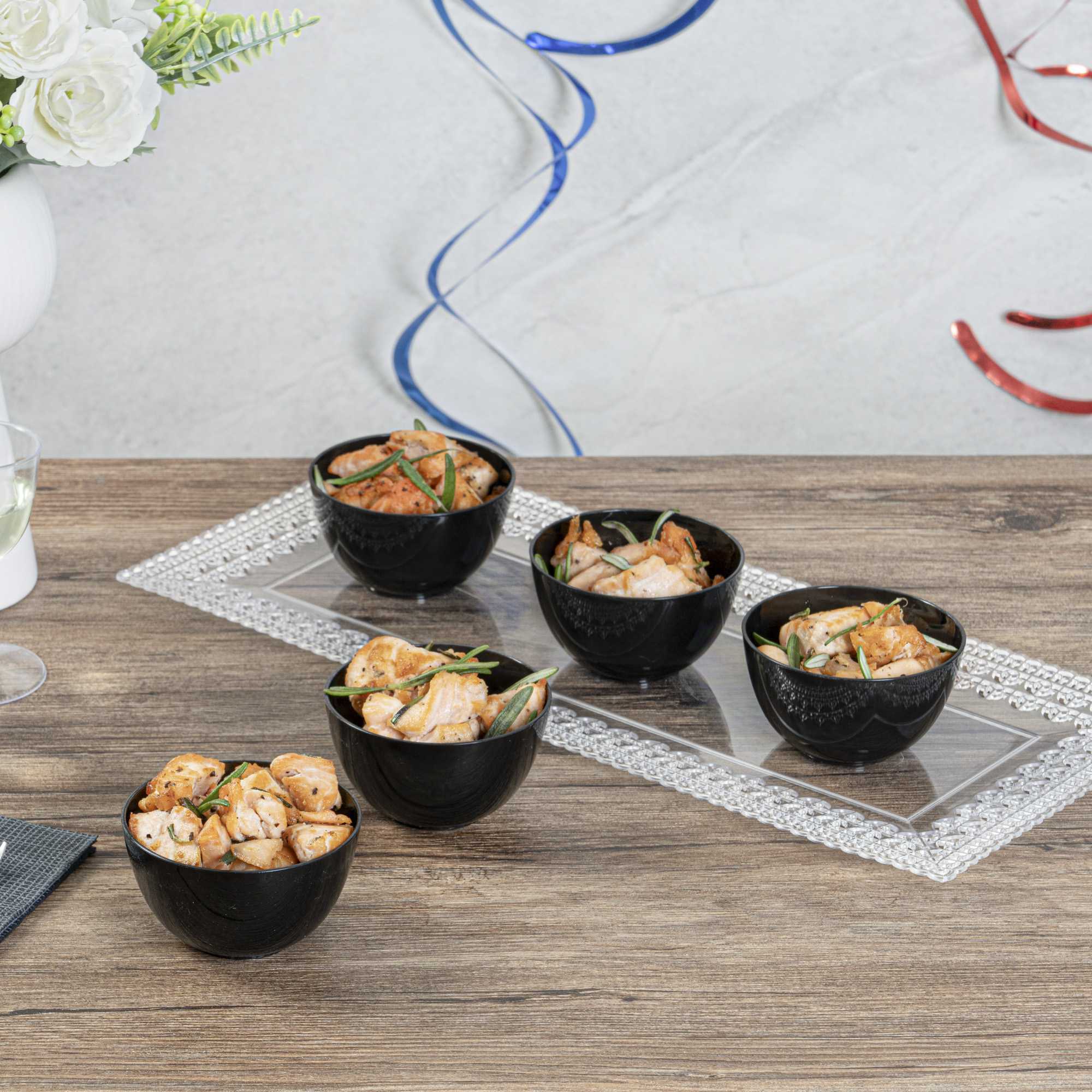 Mini Serve 4 oz Round Black Plastic Bodega Cup - 3" x 3" x 1 3/4" - 100 count box