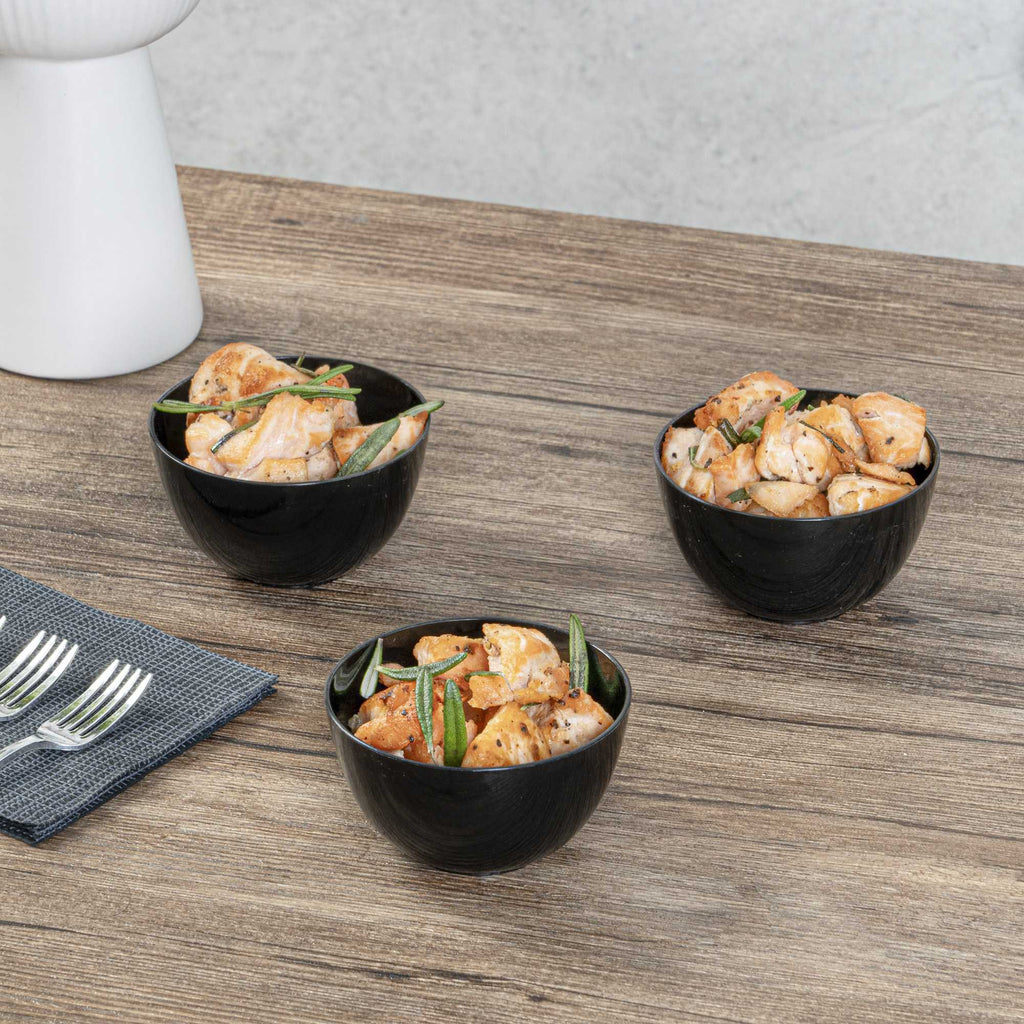 Mini Serve 4 oz Round Black Plastic Bodega Cup - 3" x 3" x 1 3/4" - 100 count box